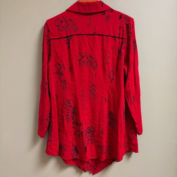 Soft Surroundings Women Wrap Top Size *S Knot Button Asian Tunic Red Asymmetric - Picture 4 of 16